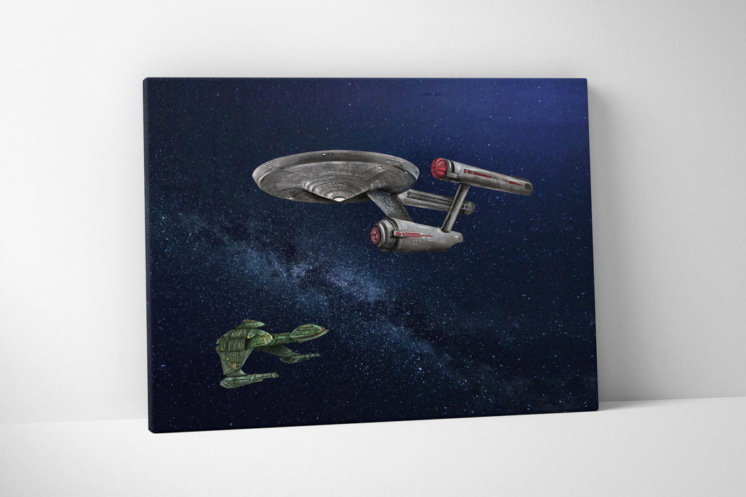 Canvas Print of The Enterprise versus The Bird of Prey