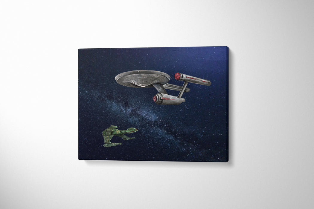 Canvas Print of The Enterprise versus The Bird of Prey